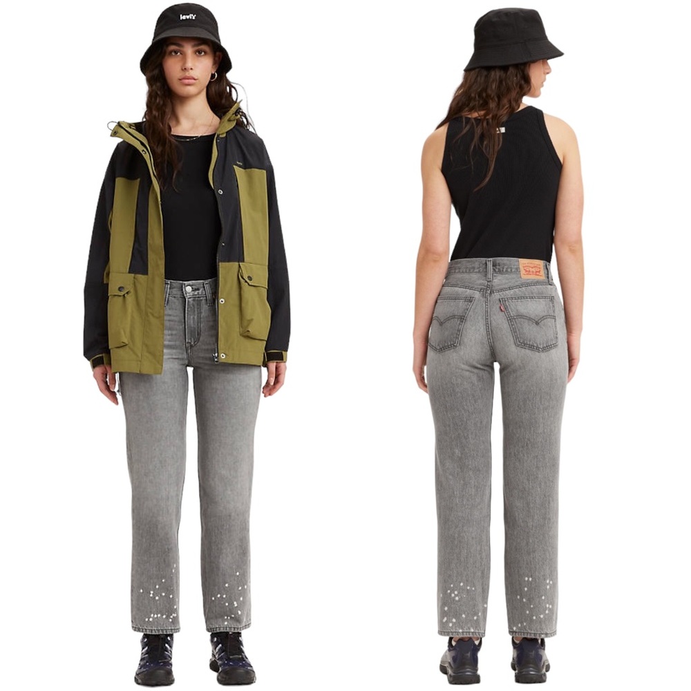 Levi's Low Pro Straight Leg Bleach Distressed Jeans Worn In Light Grey Size